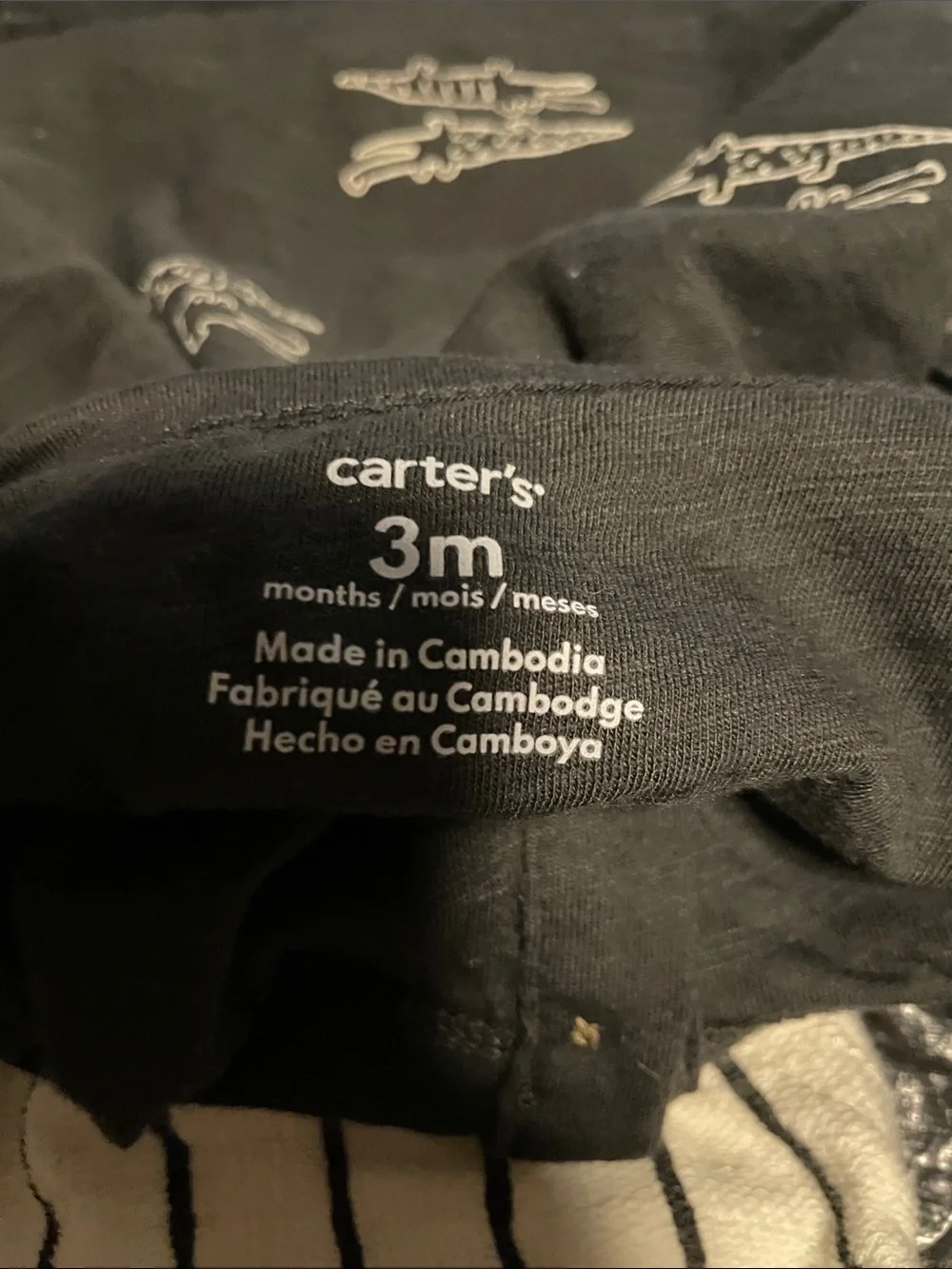 Carter's Cream Knit Shorts with Black Pinstripes and alligator t-shirt